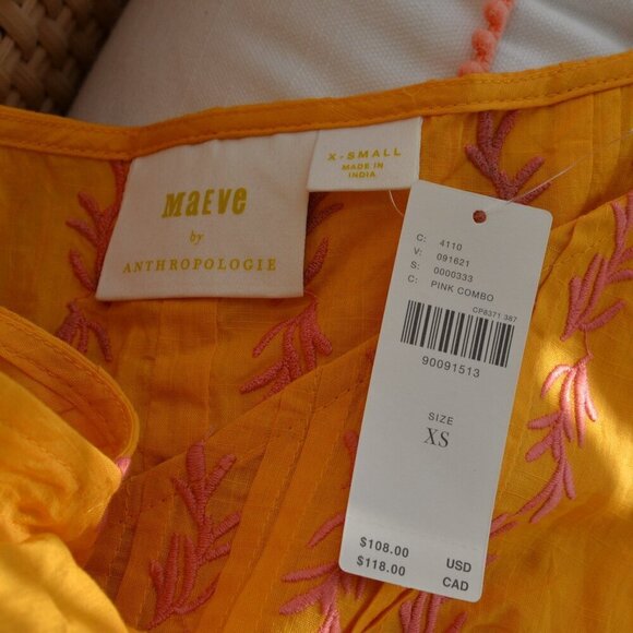 NWT Anthropologie Maeve Flutter-Sleeve Pintuck Embroidered Top Sz XS - Picture 6 of 10
